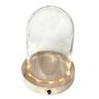 Cupola di vetro BENIGNA con LEDs, base in legno, trasparente, 11cm, Ø10cm