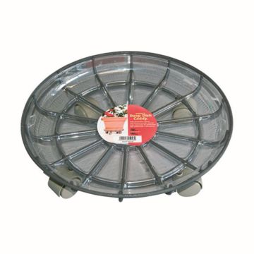Sottovaso rotondo DUNIK in plastica, con rotelle, grigio, 10cm, Ø36cm