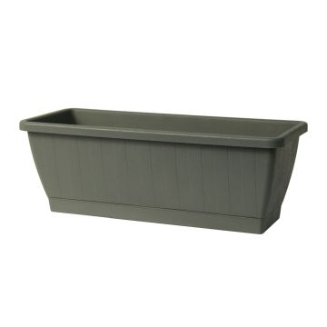 Fioriera da balcone OPHIRA in plastica riciclata, serbatoio per l'acqua, sottovaso, verde salvia, 49,5x19,5x17,5 cm