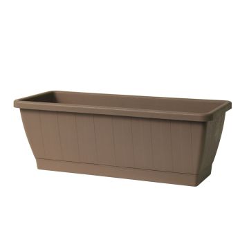 Fioriera da balcone OPHIRA in plastica riciclata, serbatoio per l'acqua, sottovaso, taupe, 39x19,5x17,5 cm