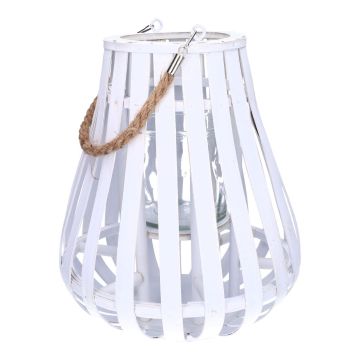 Lanterna ALVARU in rattan, con vetro per candela, manico, bianco, 31cm, Ø24cm