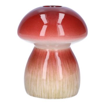 Vaso di ceramica REFELINDE, a forma di fungo, rosso-beige, 12 cm, Ø9,5 cm