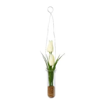 Composizione artificiale Tulipani FRUKE in vaso sospeso, bianco, 35 cm