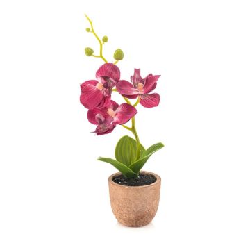 Orchidea artificiale Phalaenopsis LEONISA in vaso di terracotta, fucsia, 20 cm