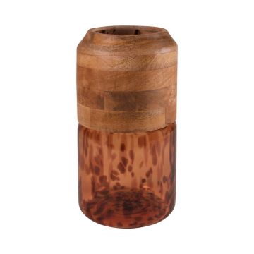 Vaso da fiori RUSSELL con legno di mango, vetro, motivo leopardato, marrone-trasparente, 33,5 cm, Ø 18 cm Vaso da fiori RUSSELL con legno di mango, vetro, motivo leopardato, marrone-trasparente, 33,5 cm, Ø 18 cm