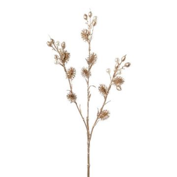 Decorazione ramo di cardo sferico FRONKA con perle, champagne, 50 cm