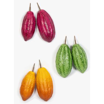 Frutti di cacao artificiali AGAPITO, 12 pezzi, verde-giallo-viola, 18-20cm