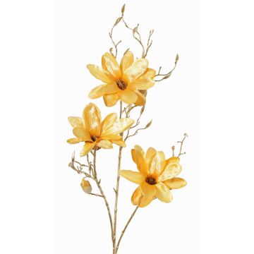 Ramo di magnolia artificiale in velluto LEAFY, giallo-oro, 115cm