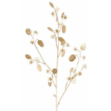 Ramo artificiale di Lunaria in raso PINDUS con fiori, bianco-oro, 85 cm