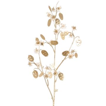 Ramo artificiale di lunaria in raso PINDUS con fiori, crema-oro, 85 cm