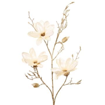 Ramo di magnolia artificiale in velluto LEAFY, crema-oro, 115 cm