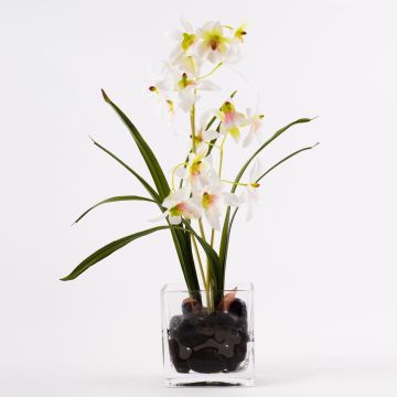 Orchidea Dendrobium artificiale ZUZA in vetro decorativo, bianco-verde, 35cm Orchidea Dendrobium artificiale ZUZA in vetro decorativo, bianco-verde, 35cm