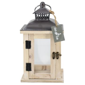 Lanterna decorativa in legno BEGGY con vetro, manico, beige, 15,5x15,5x29 cm Lanterna decorativa in legno BEGGY con vetro, manico, beige, 15,5x15,5x29 cm