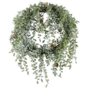 Ghirlanda decorativa da soffitto di cedro MOPLI, pigne, ghiacciata, verde-bianca, Ø 35 cm