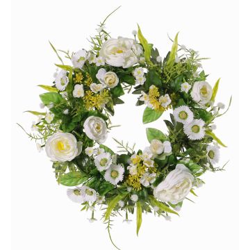 Ghirlanda artificiale FAHIRA, ranuncolo, margherite, crema, Ø25cm