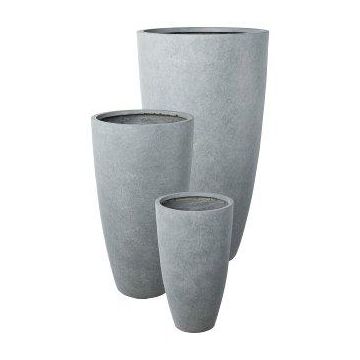 Vaso da fiori rotondo alto KIRIMA, 3 pezzi, fibra di vetro, grigio, 34x60 cm, 44x80 cm, 54x100 cm