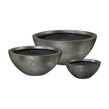 Vaso da fiori rotondo NARUKO, tra l'altro per colonna con piedistallo, 3 pezzi, fibra di vetro, argento, 30x13 cm 46x20 cm, 55x23,5 cm Vaso da fiori rotondo NARUKO, tra l'altro per colonna con piedistallo, 3 pezzi, fibra di vetro, argento, 30x13 cm 46x20 cm, 55x23,5 cm