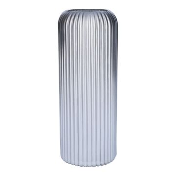 Vaso in vetro ALBURGIS con scanalature, argento metallizzato, 25 cm, Ø 10 cm