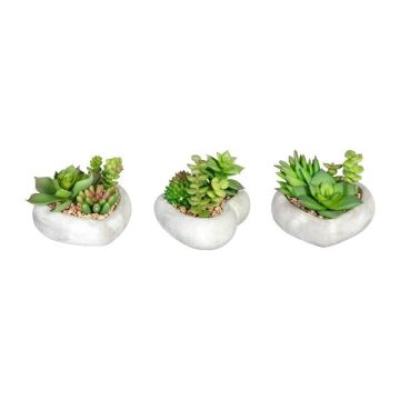 Composizione artificiale di piante succulente SORIPI, 3 pezzi, cuore in cemento, verde-rosa, 7cm