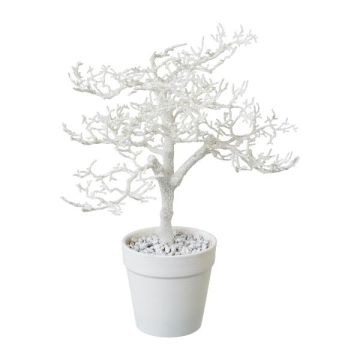 Albero artificiale faggio BONKA, senza foglie, vaso decorativo, bianco, 28 cm