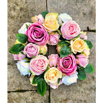 Ghirlanda di fiori artificiali rose WOPUNY, colorata, Ø 40 cm Ghirlanda di fiori artificiali rose WOPUNY, colorata, Ø 40 cm