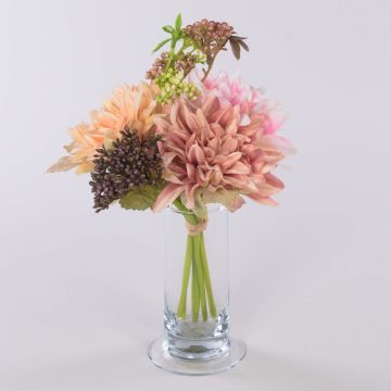 Mazzo di fiori artificiali Dahlias SAHNY con viburno, rosa-albicocca, 27 cm