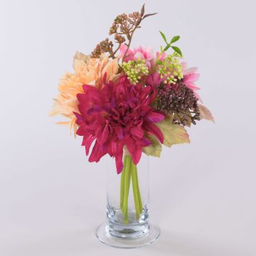 Mazzo di fiori artificiali Dahlias SAHNY con viburno, rosa, 27 cm