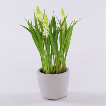 Fiore artificiale muscari NARMADA in vaso di cemento, bianco, 20 cm