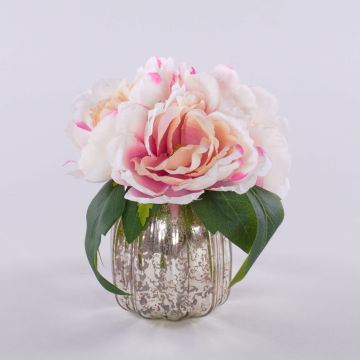 Mazzo di fiori artificiali peonia VEIKO in vaso di vetro, rosa-crema, 15 cm