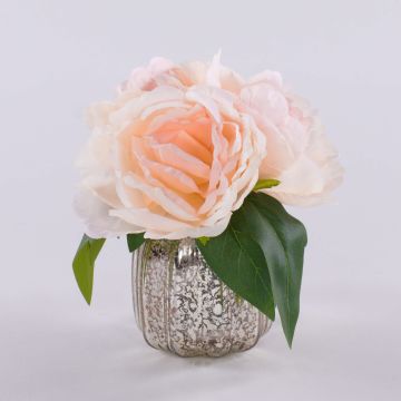 Mazzo di fiori artificiali peonia VEIKO in vaso di vetro, albicocca-crema, 15 cm