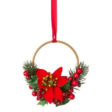 Ghirlanda decorativa anello floreale stella di Natale, abete KUBRI, bacche, rosso, Ø 14 cm Ghirlanda decorativa anello floreale stella di Natale, abete KUBRI, bacche, rosso, Ø 14 cm