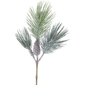 Ramo artificiale pino SNOLER con glitter, pigne, congelato, verde, 60 cm