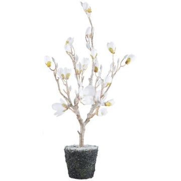 Albero decorativo magnolia NANDAL, globo, fiori, tronco artificiale, congelato, bianco, 95 cm