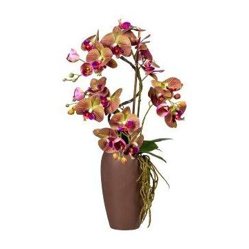 Orchidea artificiale salice contorto composizione floreale RASTIA, vaso in ceramica, radici, rosa-verde, 70 cm
