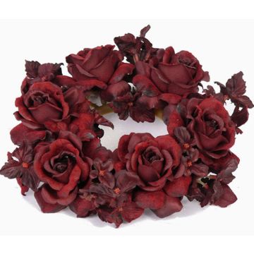 Anello per candele finto INGA, rose, ortensia, rosso scuro, Ø15cm Anello per candele finto INGA, rose, ortensia, rosso scuro, Ø15cm