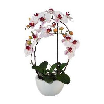 Orchidea Phalaenopsis in tessuto INAKES, vaso in ceramica, radici, rosa-bianco, 50 cm