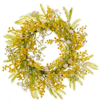 Ghirlanda artificiale di mimosa e gypsophila MAFARA, giallo-bianco, Ø 35 cm