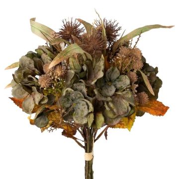 Mazzo di fiori artificiali ortensia cardo sferico FISMA, verde-marrone, 45 cm