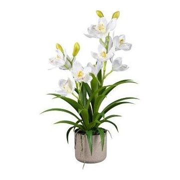 Fiore artificiale Cymbidium Orchidea CANFOL, vaso in melamina, radici, bianco, 60 cm Fiore artificiale Cymbidium Orchidea CANFOL, vaso in melamina, radici, bianco, 60 cm