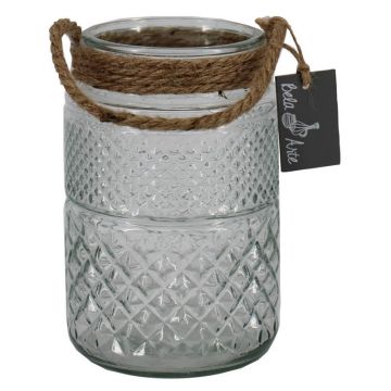 Vaso per candele OPALUS con corda, motivo a rombi, trasparente, 19 cm, Ø 12 cm Vaso per candele OPALUS con corda, motivo a rombi, trasparente, 19 cm, Ø 12 cm