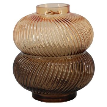 Vaso decorativo in vetro KORNELIA con scanalature, ambra-marrone-trasparente, 16,3cm, Ø14,7cm Vaso decorativo in vetro KORNELIA con scanalature, ambra-marrone-trasparente, 16,3cm, Ø14,7cm