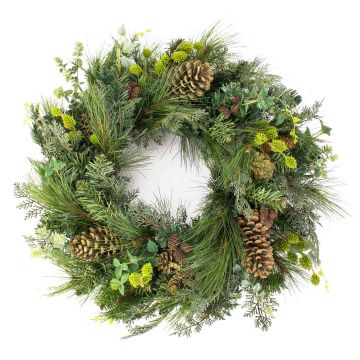 Corona di abete tessile VIGGO, pigne, incenso, verde, Ø60cm