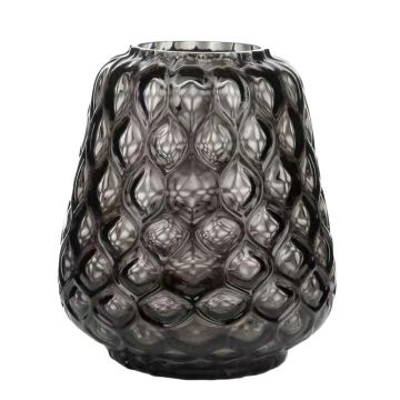 Vaso da fiori in vetro LEISSAN, motivo a nido d'ape, grigio, 30cm, Ø23cm Vaso da fiori in vetro LEISSAN, motivo a nido d'ape, grigio, 30cm, Ø23cm