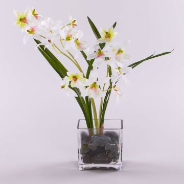Orchidea Dendrobium artificiale ZUZA in vetro decorativo, bianco-verde, 35cm