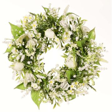 Ghirlanda decorativa estiva FEDORA, lavanda, lathyrus, bianco, Ø 30 cm