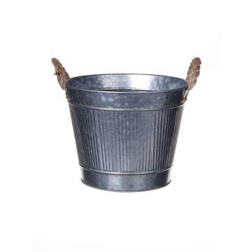 Vaso da fiori rotondo BIMETO con manici, scanalature, zinco, argento, 18,5 cm, Ø 22,5 cm