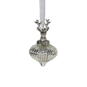 Pallina di Natale NUMI in vetro, cervo, a forma di cipolla, argento, Ø 8 cm