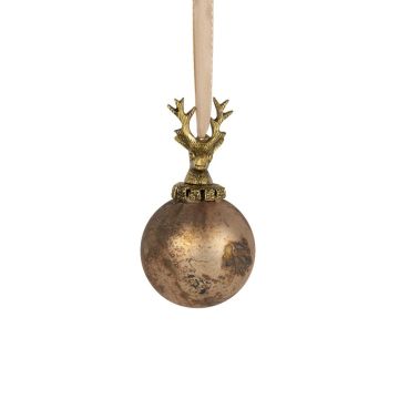 Pallina di Natale NUMI in vetro, cervo, marrone anticato, Ø 8 cm