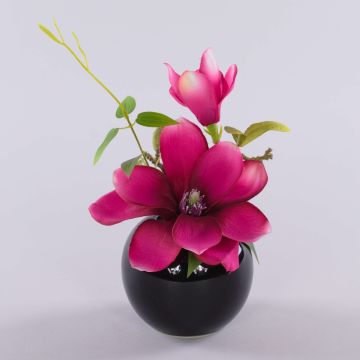 Magnolia artificiale FEMI in vaso di ceramica nero, rosa, 20 cm, Ø 17 cm