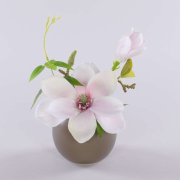 Magnolia artificiale FEMI in vaso di ceramica beige, rosa delicato, 20 cm, Ø 17 cm